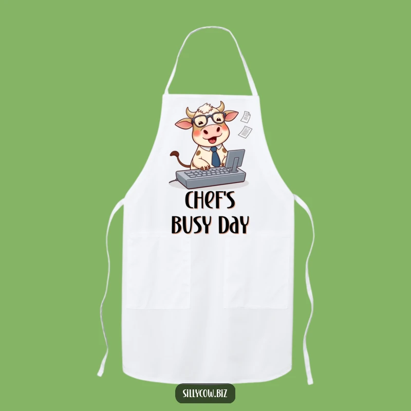 Funny Cow Chef Apron: Office Typing Design, Hilarious Cooking Gift!