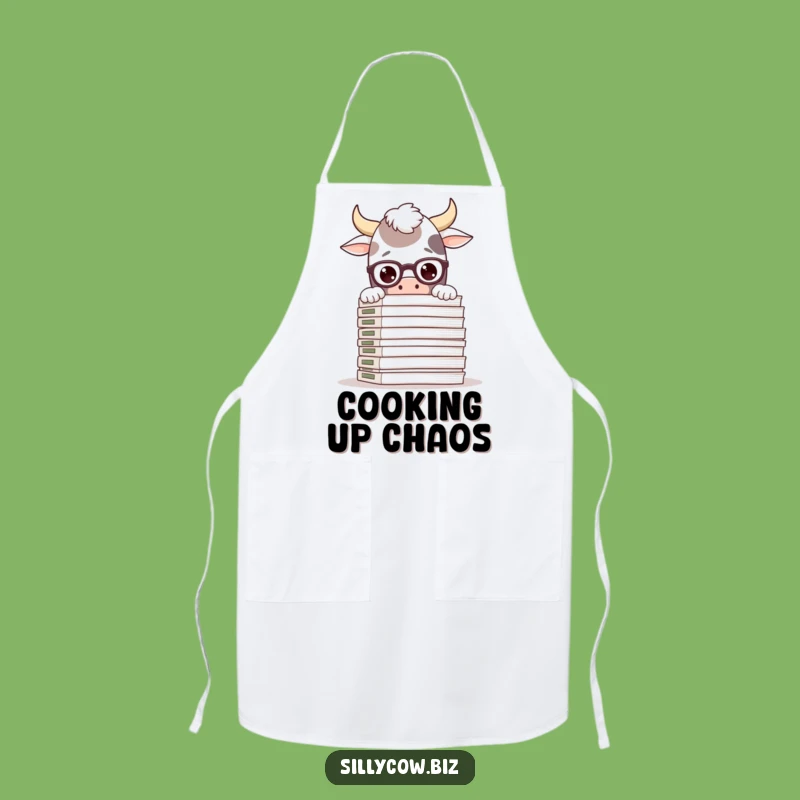 Funny Cow Chef Apron: Silly Cow in Glasses, Files, Kitchen Whimsy Gift