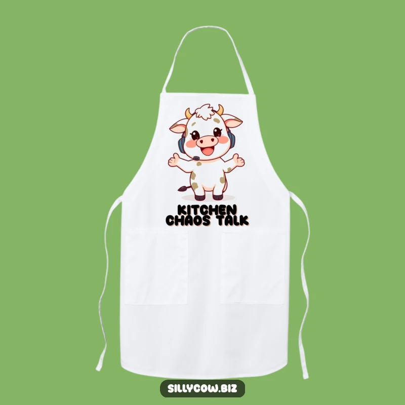 Funny Cow Chef Apron: Happy Cow Headset, Gesturing, Kitchen Communication Gift