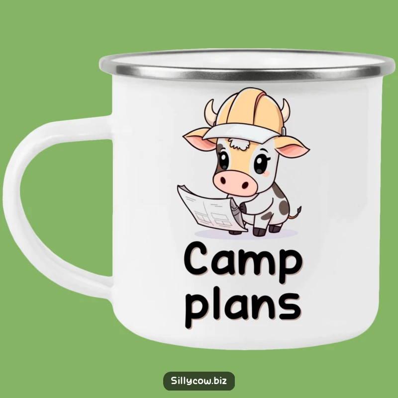 Funny Cow Hard Hat Blueprints Camping Mug - Rugged & Hilarious Gift