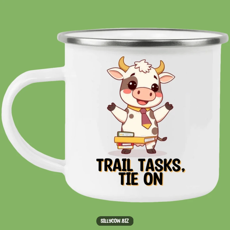 Funny Cow Tie Camping Mug: Office Humor on the Go!