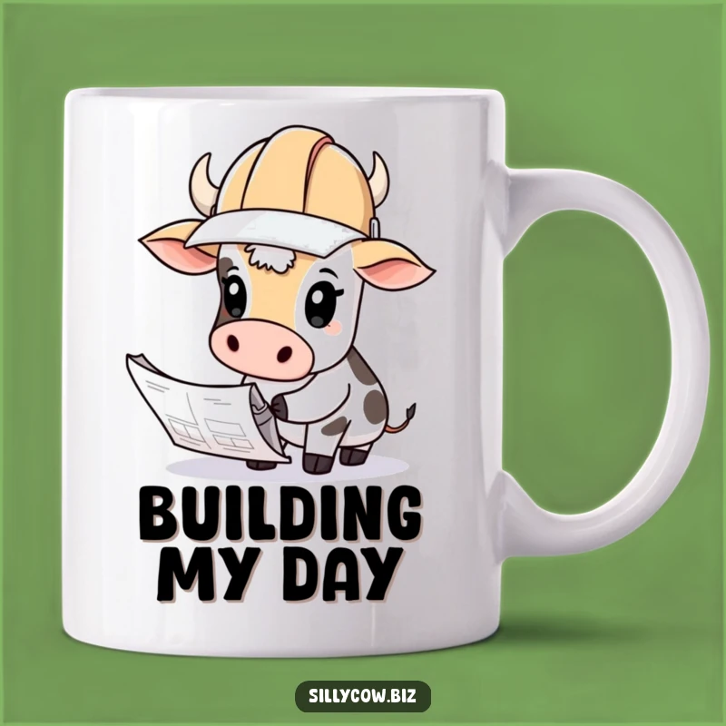 Funny Cow Hard Hat Blueprints Mug - Hilarious Construction Gift