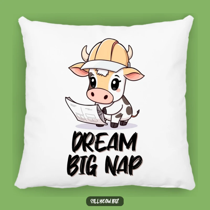 Funny Cow Hard Hat Blueprints Pillow - Comfy & Hilarious Decor Gift