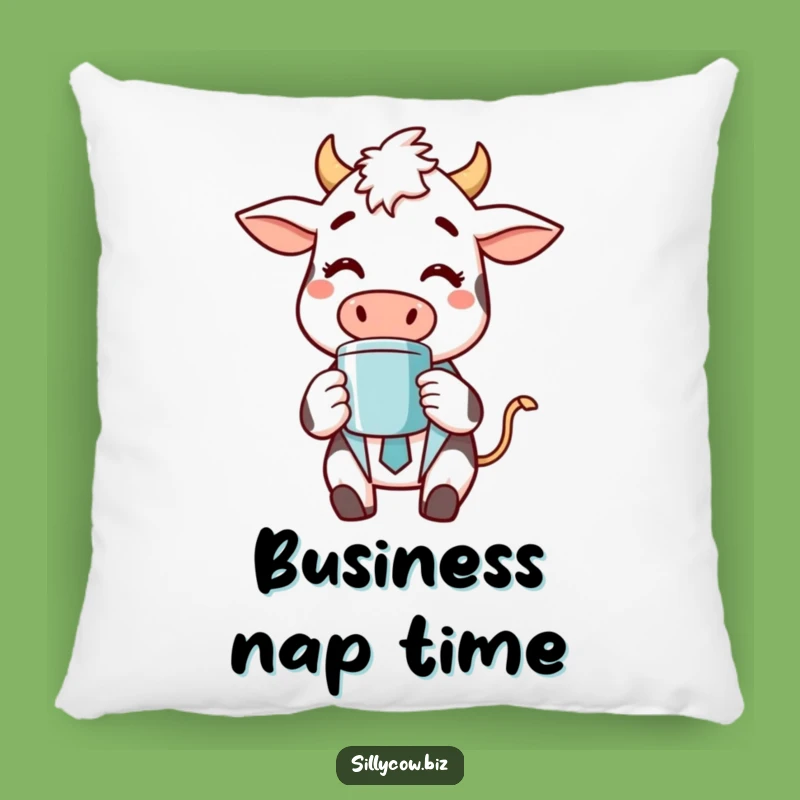 Funny Cow Relaxation Pillow: Cheerful Cow in Suit, Coffee Comfort, Cozy Gift
