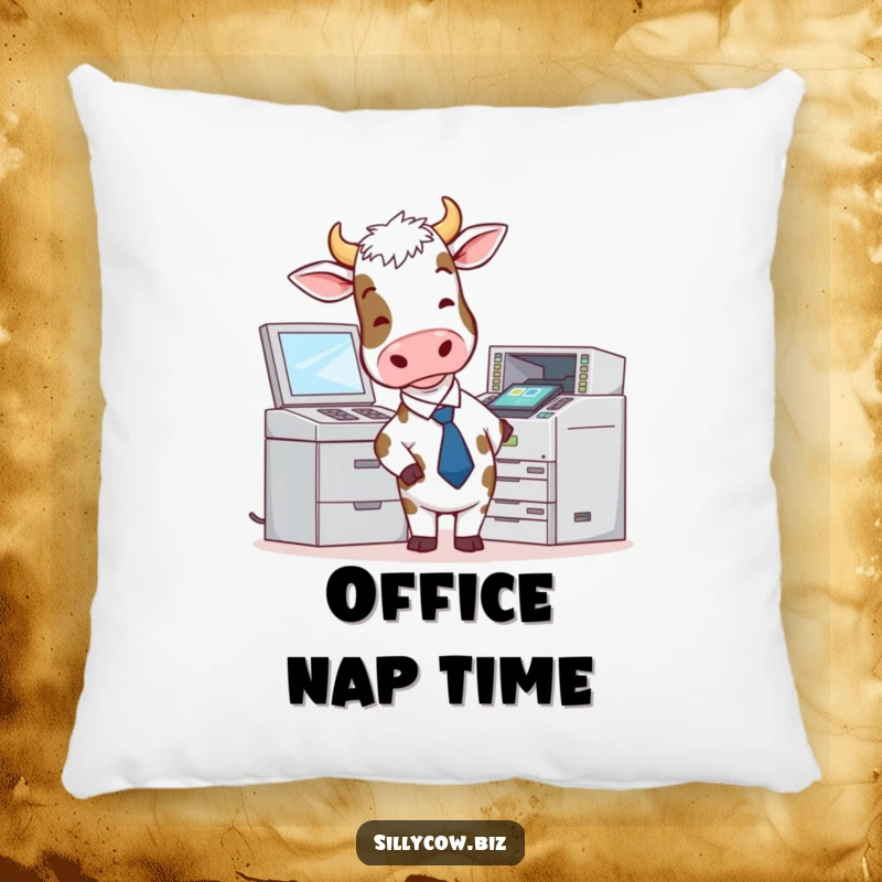 Funny Cow Pillow: Cow in a tie attempts to use a malfunctioning photocopier, soft and humorous cushion.