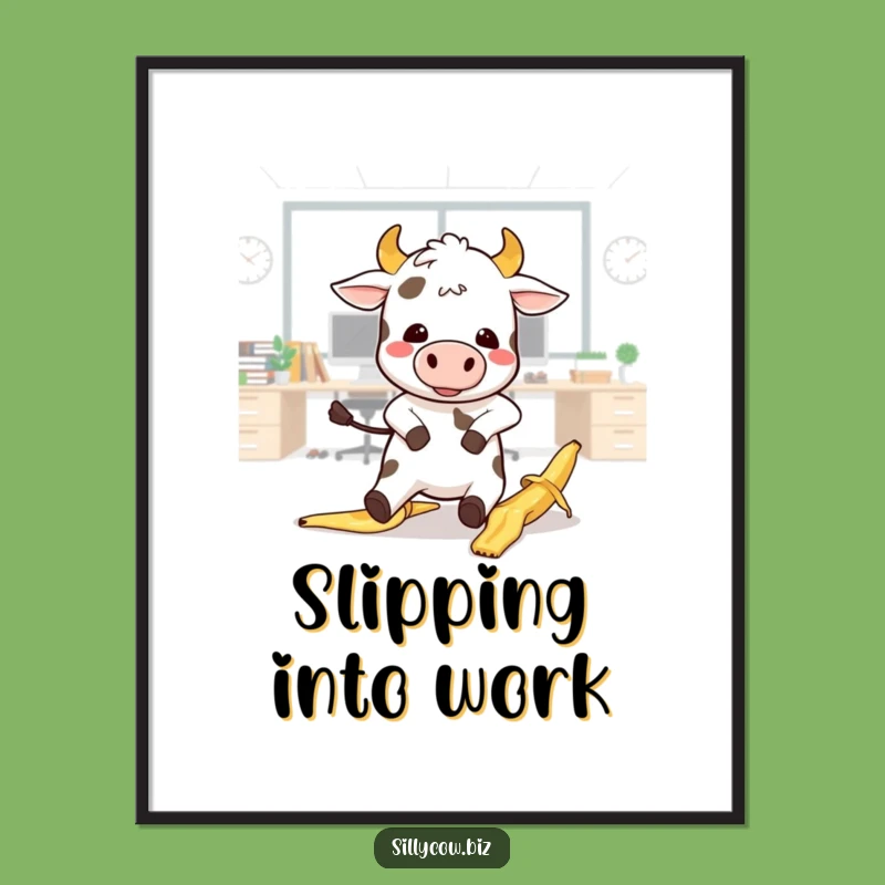 Funny Kawaii Cow Slip Digital Art - Hilarious Office Decor Gift
