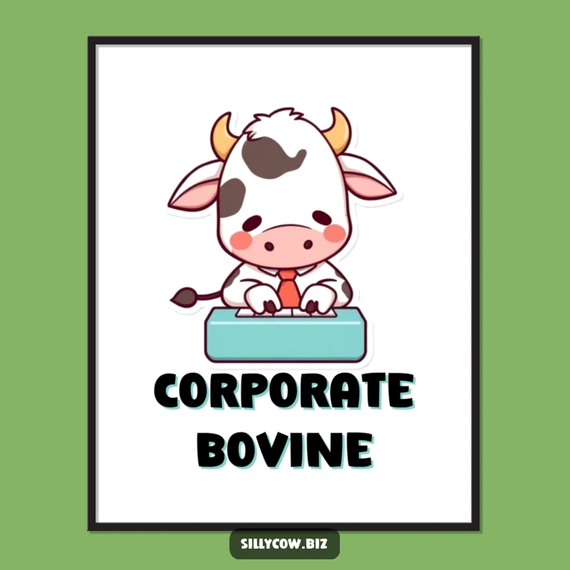 Funny Cow Art Poster: Hilarious Cartoon Cow Typist, Quirky Wall Art & Gift Idea