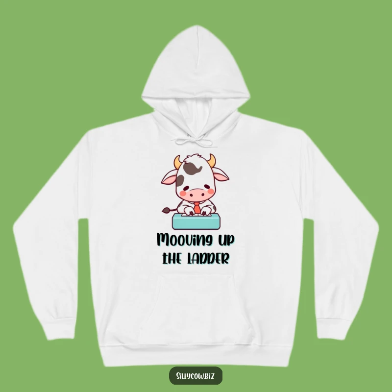 Funny Cow Office Hoodie: Warm & Hilarious Cartoon Cow with Tie Typing Gift Idea