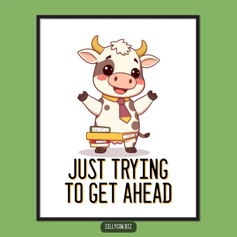 Free Printable Wall Art: Funny Cow Balancing Folders, Quirky Office Downloadable Decor
