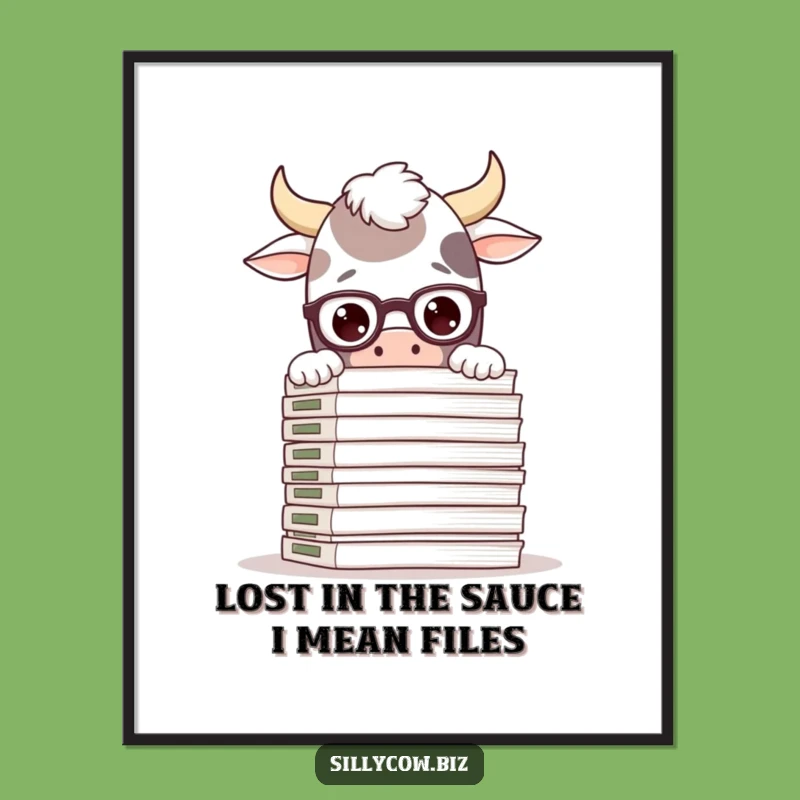 Funny Free Printable Wall Art: Cow Overwhelmed by Files Decor