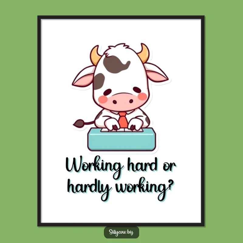 Funny Free Printable Wall Art: Cow Boss Typing Office Decor Download