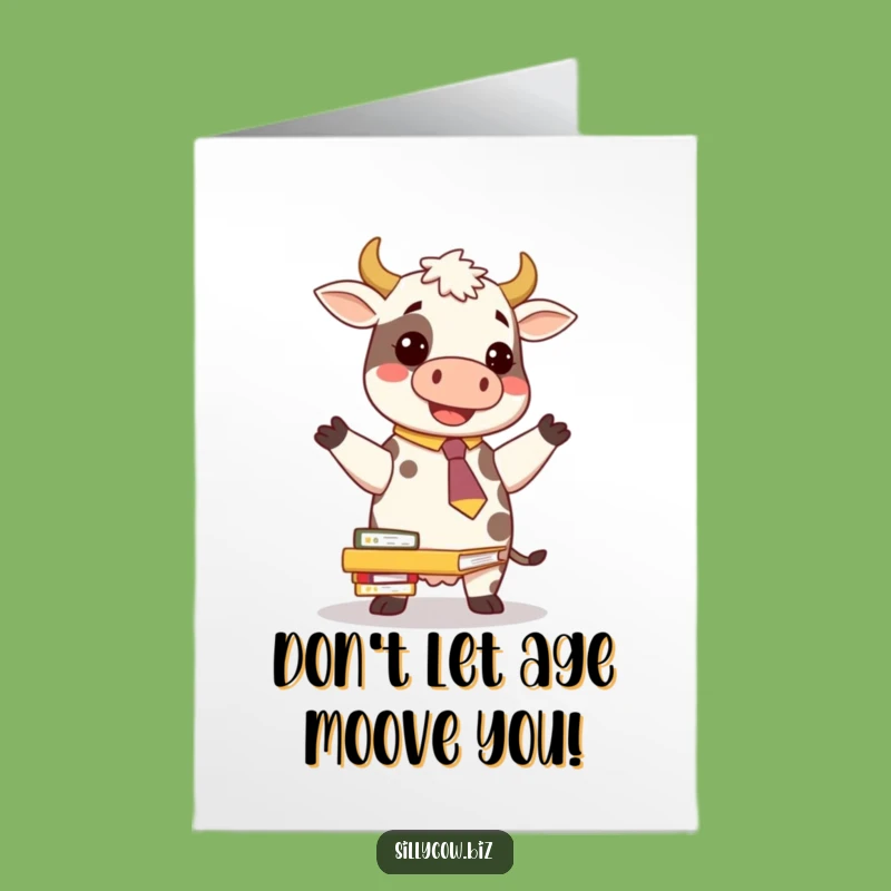 Free Printable Birthday Card: Funny Cow with Folders, Novelty Tie, Downloadable Office Humor