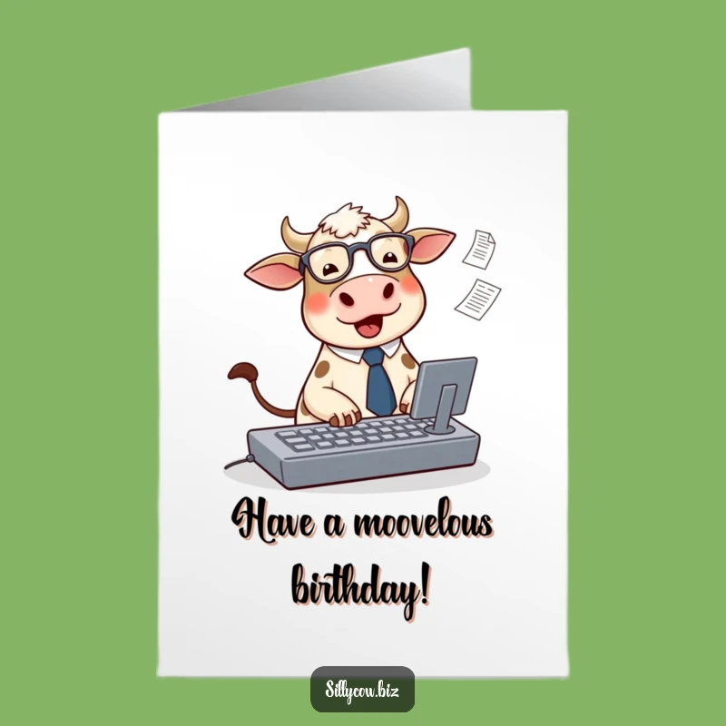 Free Printable Cow Birthday Card: Funny Typing Boss Gift
