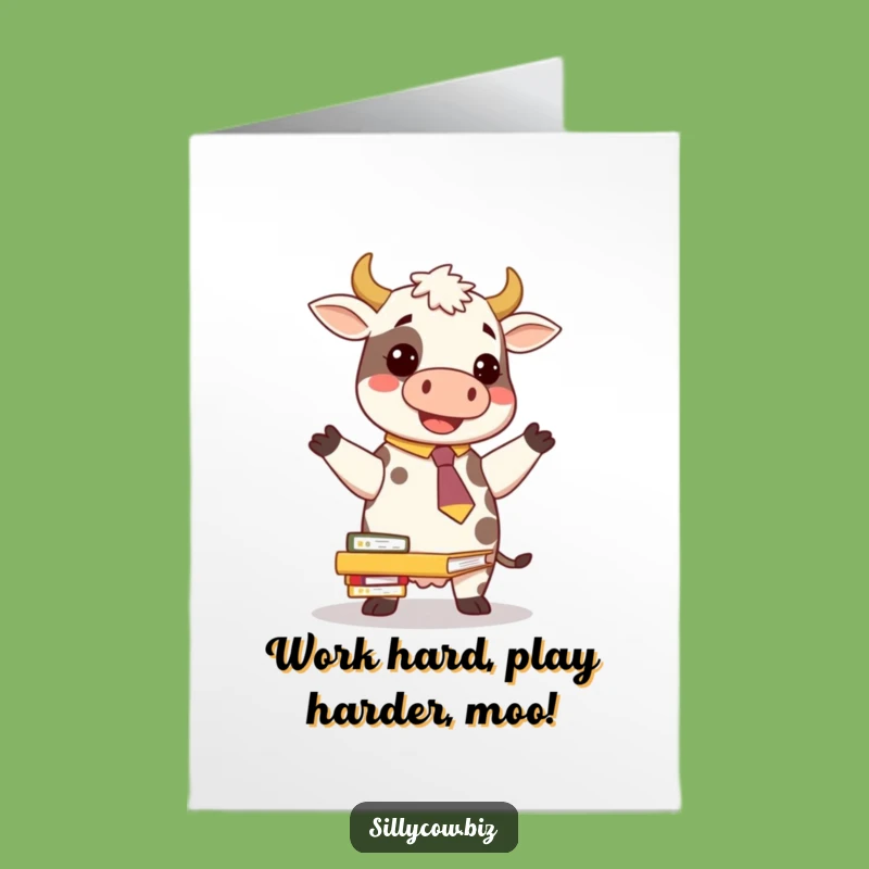 Free Printable Congrats Card: Cow Balancing Folders, Humorous Achievement Downloadable Gift