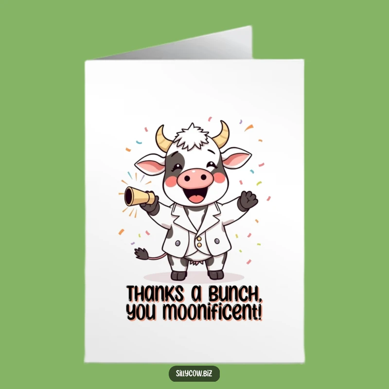 Free Printable Thank You Card: Cow in Blazer, Confetti Blast, Humorous Downloadable Appreciation