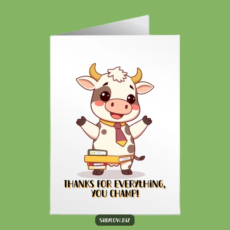 Free Printable Thank You Card: Cow with Folders, Humorous Gratitude Downloadable Gift
