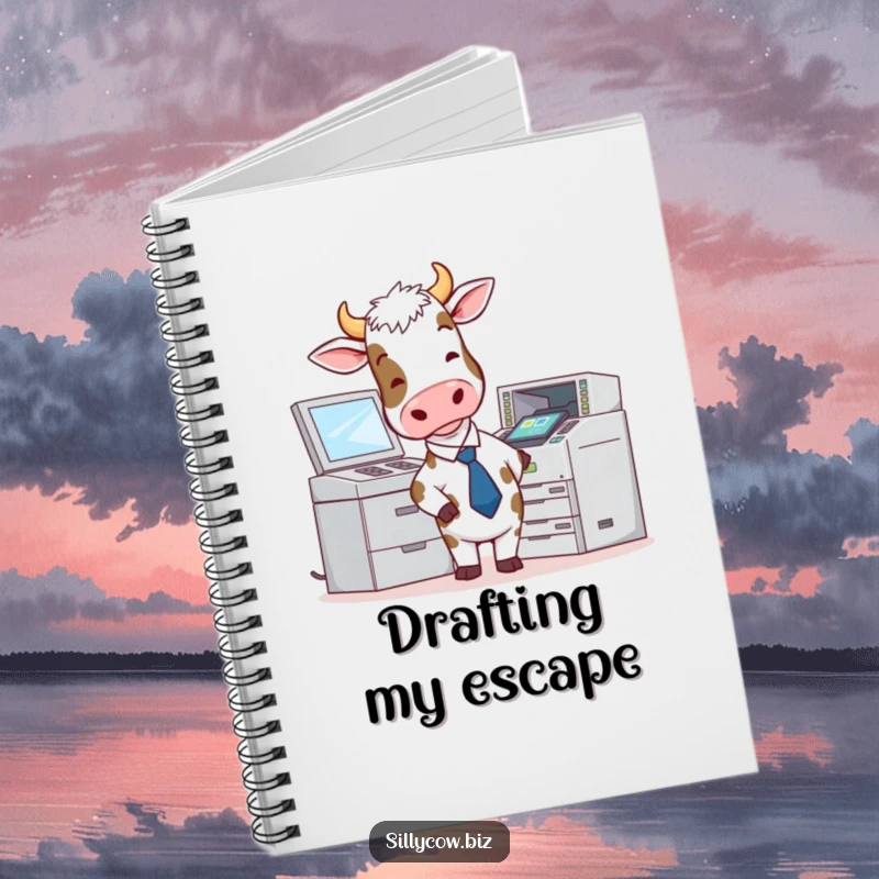 Funny Cow Notebook: Cow in a tie attempts to use a malfunctioning photocopier, perfect for jotting notes.