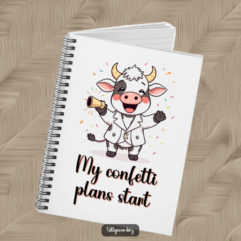Funny Cow Notebook: A happy cow in a tiny blazer joyfully shooting confetti, ready to capture your brilliant ideas.
