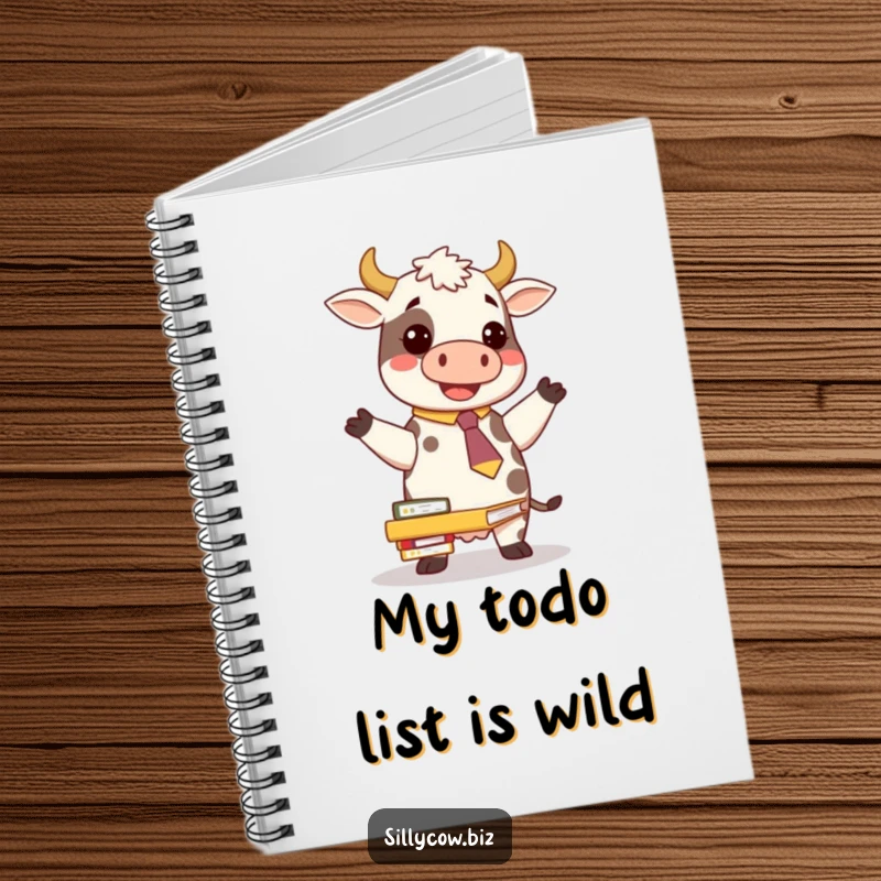 Funny Cow Notebook: Cow in a novelty tie comically balancing folders, perfect for jotting down ideas with office humor.